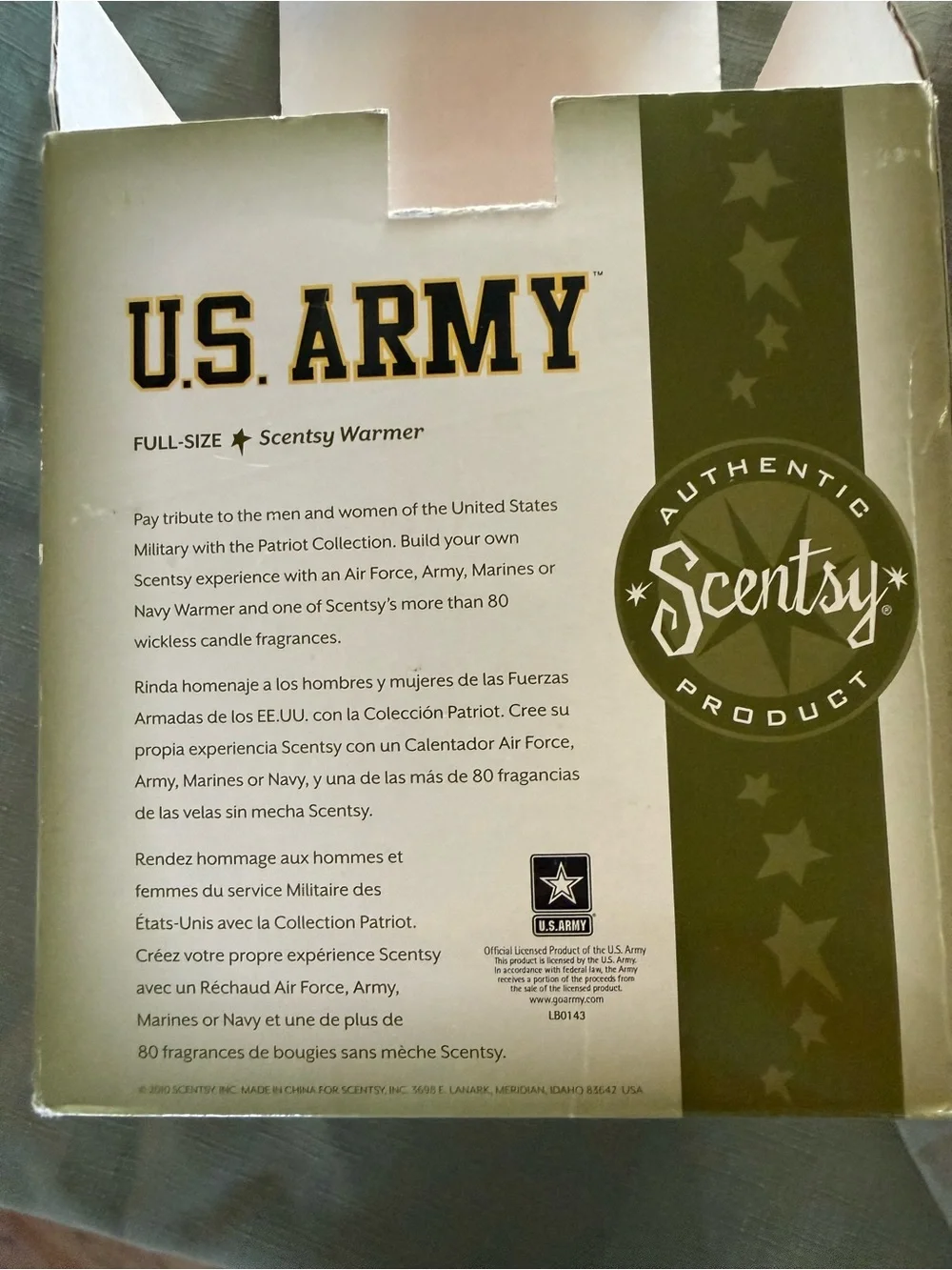 US Army Scentsy Full-Size Warmer Box with Olive Green and White Graphics